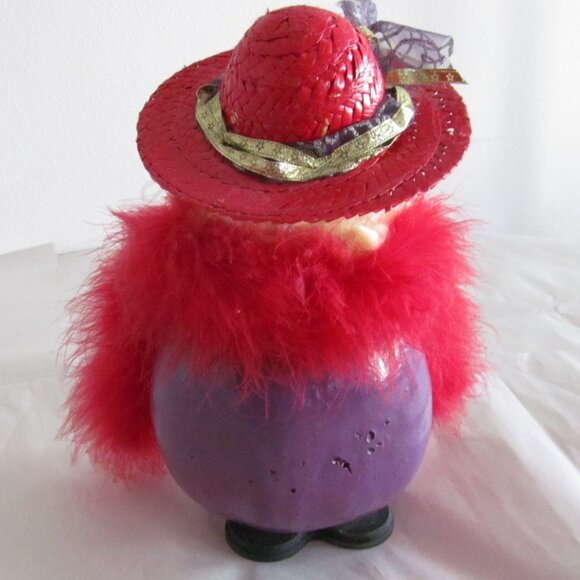 Handcrafted Red Hat Society Lady with Feather Boa Decorative Doll Gourd Figure - Picture 5 of 11